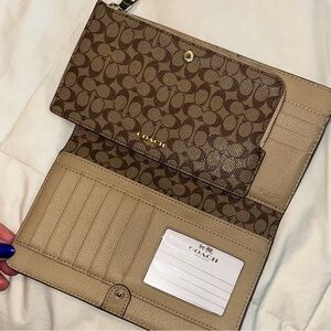 Coach Brown and Tan Signature Wallet with Tri-Fold Design